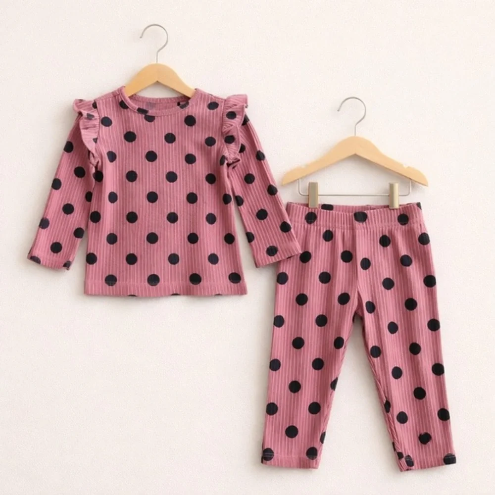 GAP Baby Recycled Pointelle Pink and Black Polka Dot Pajama Set